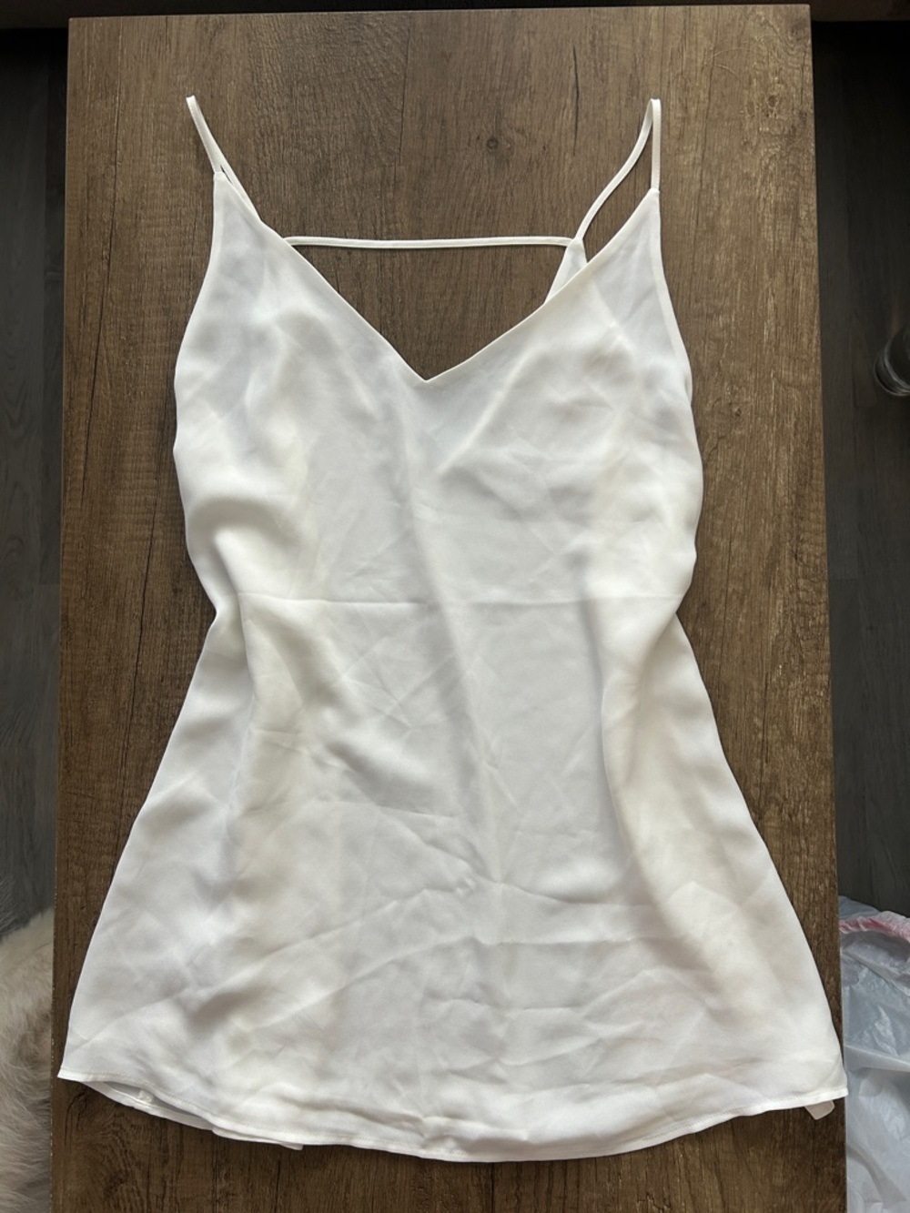 LOFT White Satin V-Neck Cami with Delicate Straps
